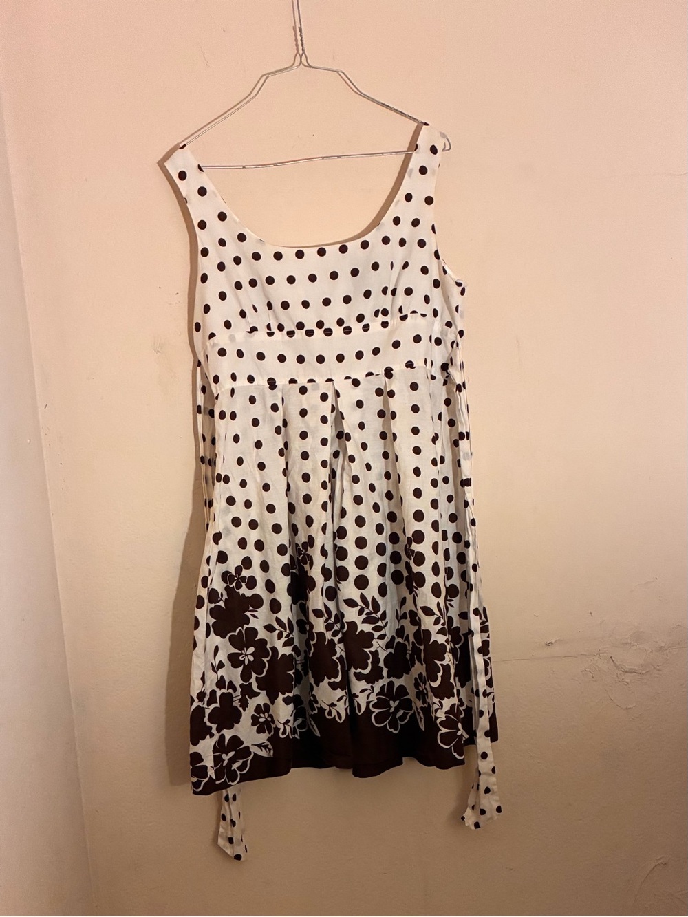 A.P.N.Y. White Dress with Brown Polka Dots & Floral Border